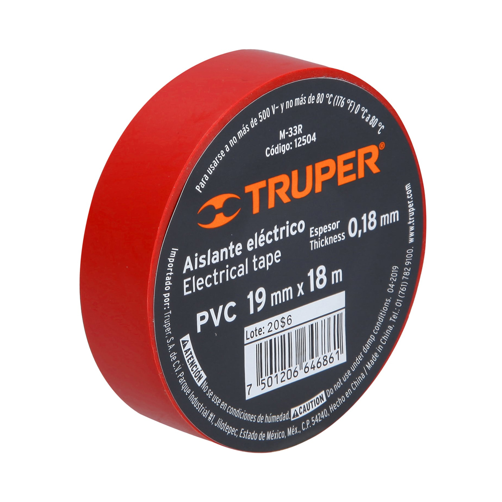 CINTA AISLANTE 18MTS ROJO TRUPER (8) 12504