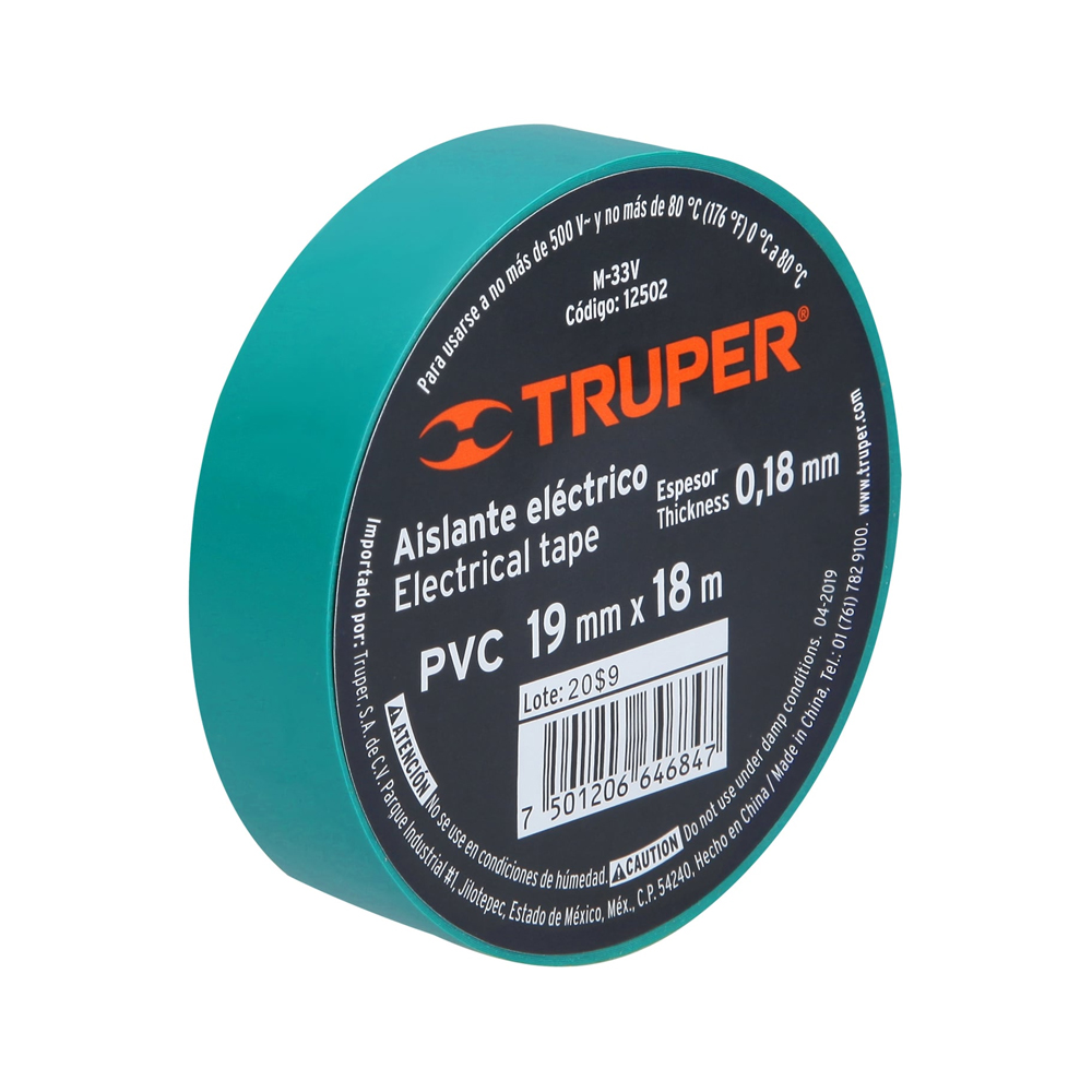 CINTA AISLANTE 18MTS VERDE TRUPER (8) 12502