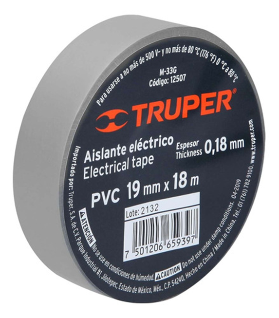 CINTA AISLANTE 18MTS GRIS 12507 TRUPER (8UND)