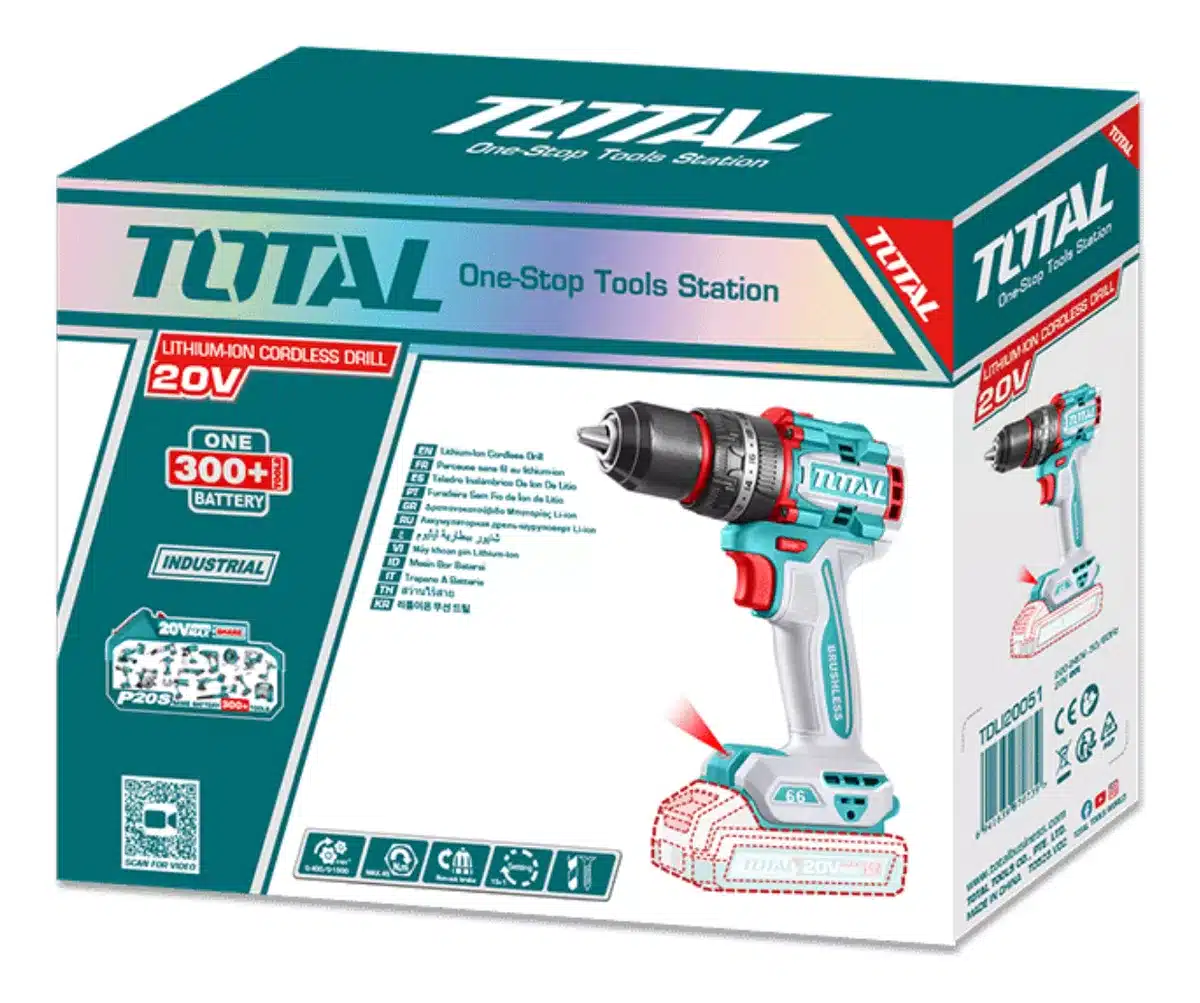 TALADRO ATORNILLADOR BRUSHLESS 66N.M 20V C/CHUCK METALICO 13MM TOTAL TIDLI206681