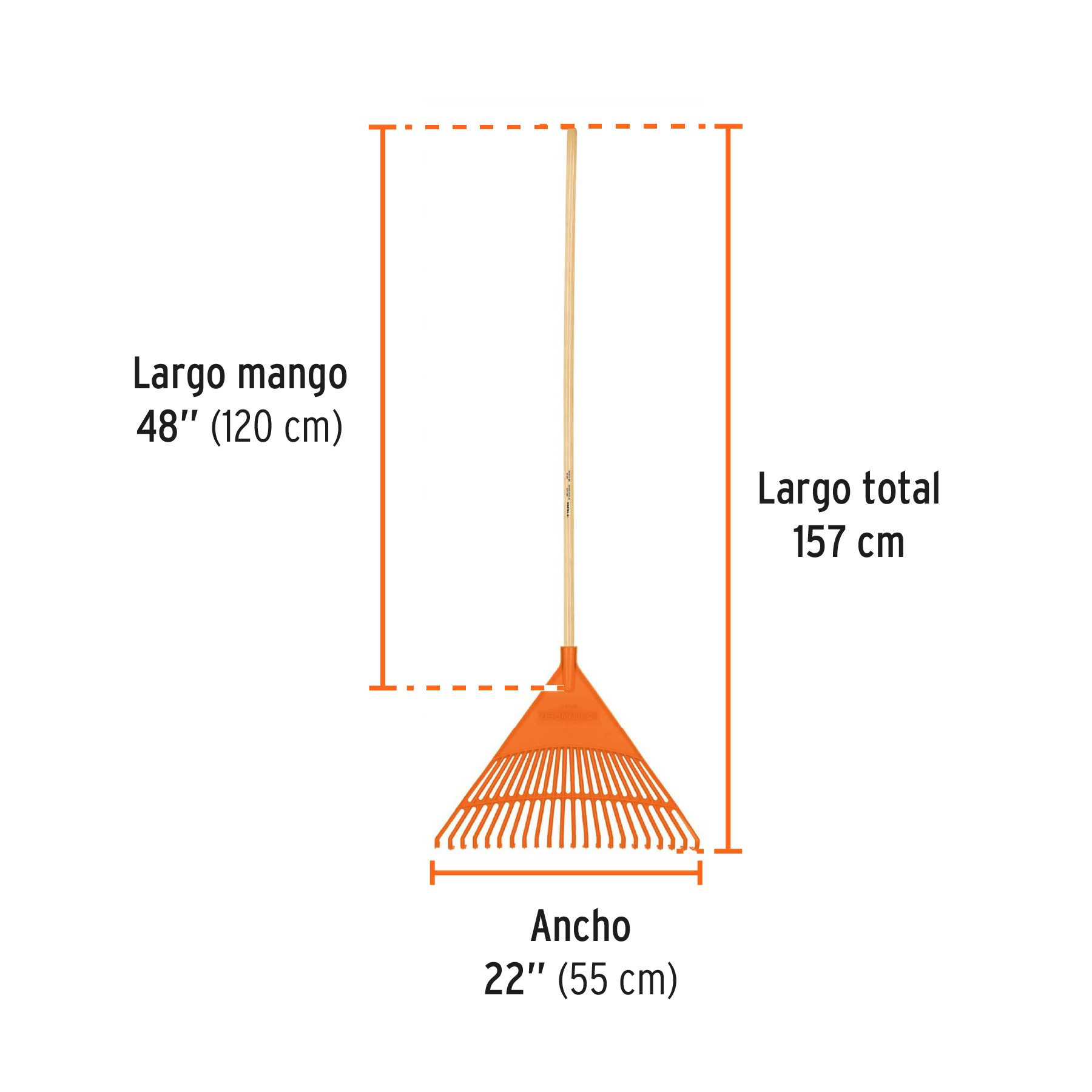RASTRILLO PLASTICA RIGIDA PARA JARDIN 22 DIENTES, MANGO 48