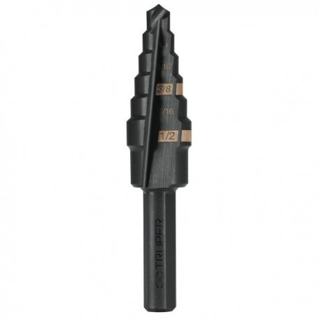 BROCA ESCALONADA NEGRO 6 ESCALONES 3/16 A 1/2 TRUPER 12120