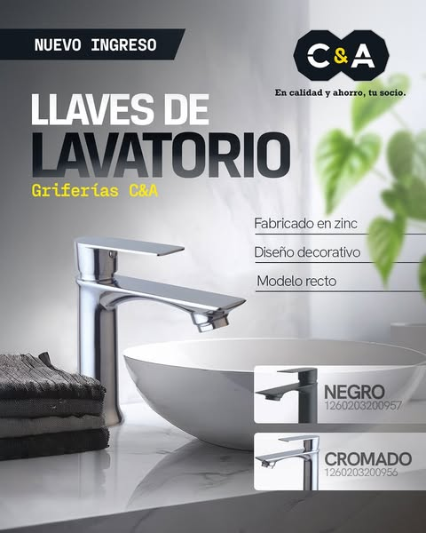 LLAVE LAVATORIO 1/2 MUEBLE RECTO CROMADO C&A 200956