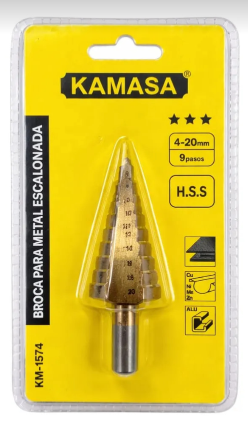 BROCA ESCALONADA PARA METAL  4-20MM 9 PASO KAMASA KM1574