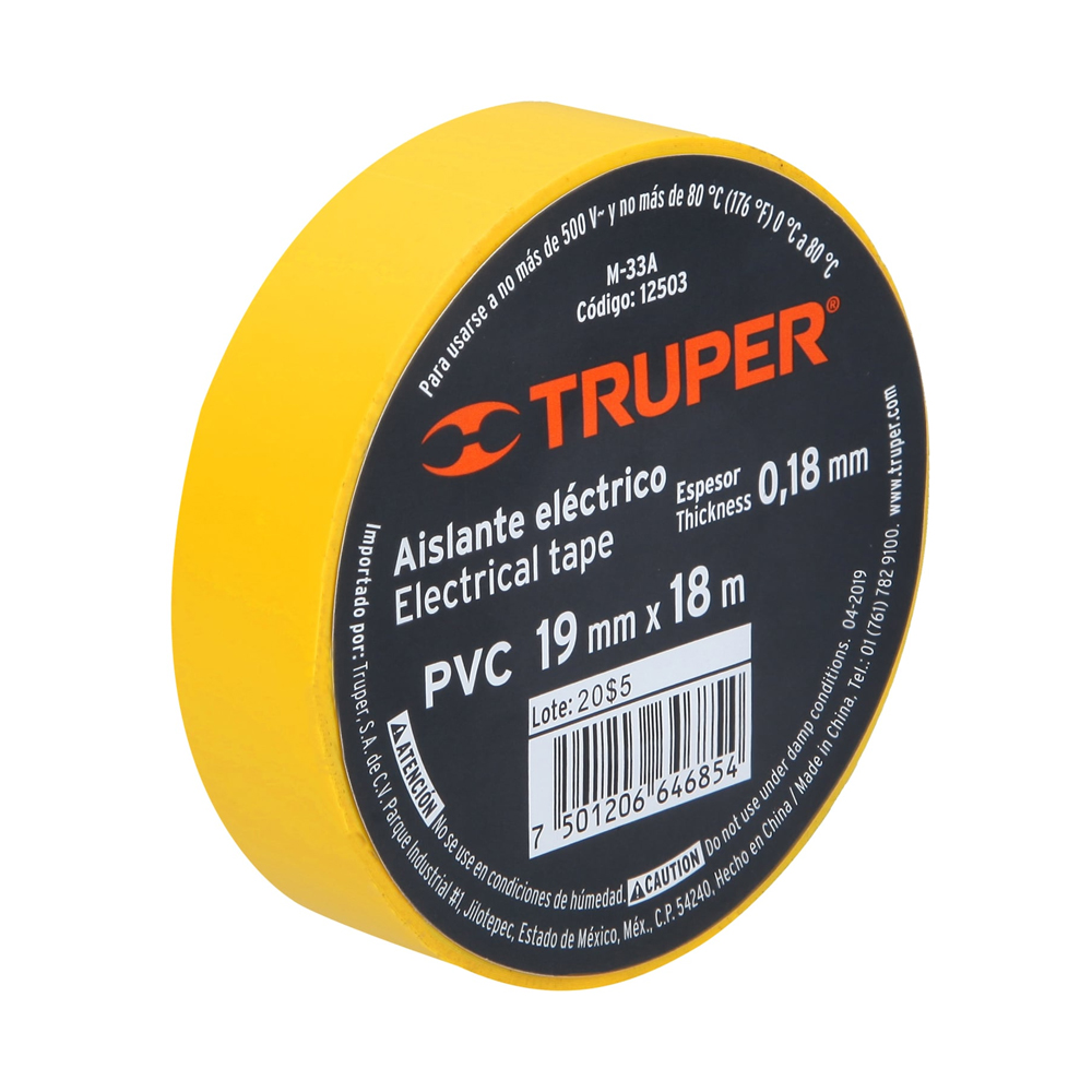 CINTA AISLANTE 18MTS AMARILLO TRUPER 12503