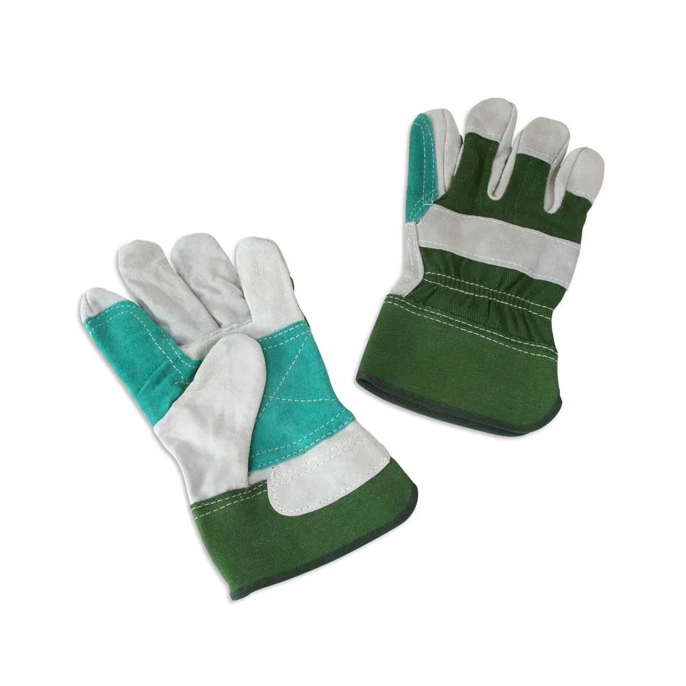 GUANTE DE CUERO CON LONA VERDE REFORZADA