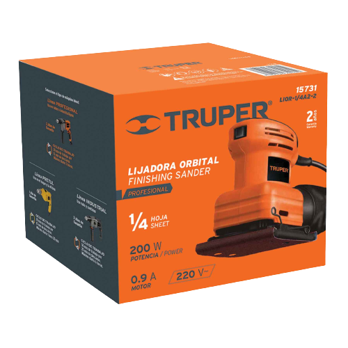 LIJADORA ORBITAL 1/4 HOJA DE 200W 220V TRUPER 15731